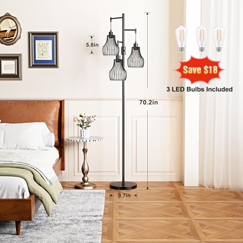Ziisee DTL1-1 Dimmable Floor Lamp, 3 X 800Lm Led Edison Bulbs Included thumb #3