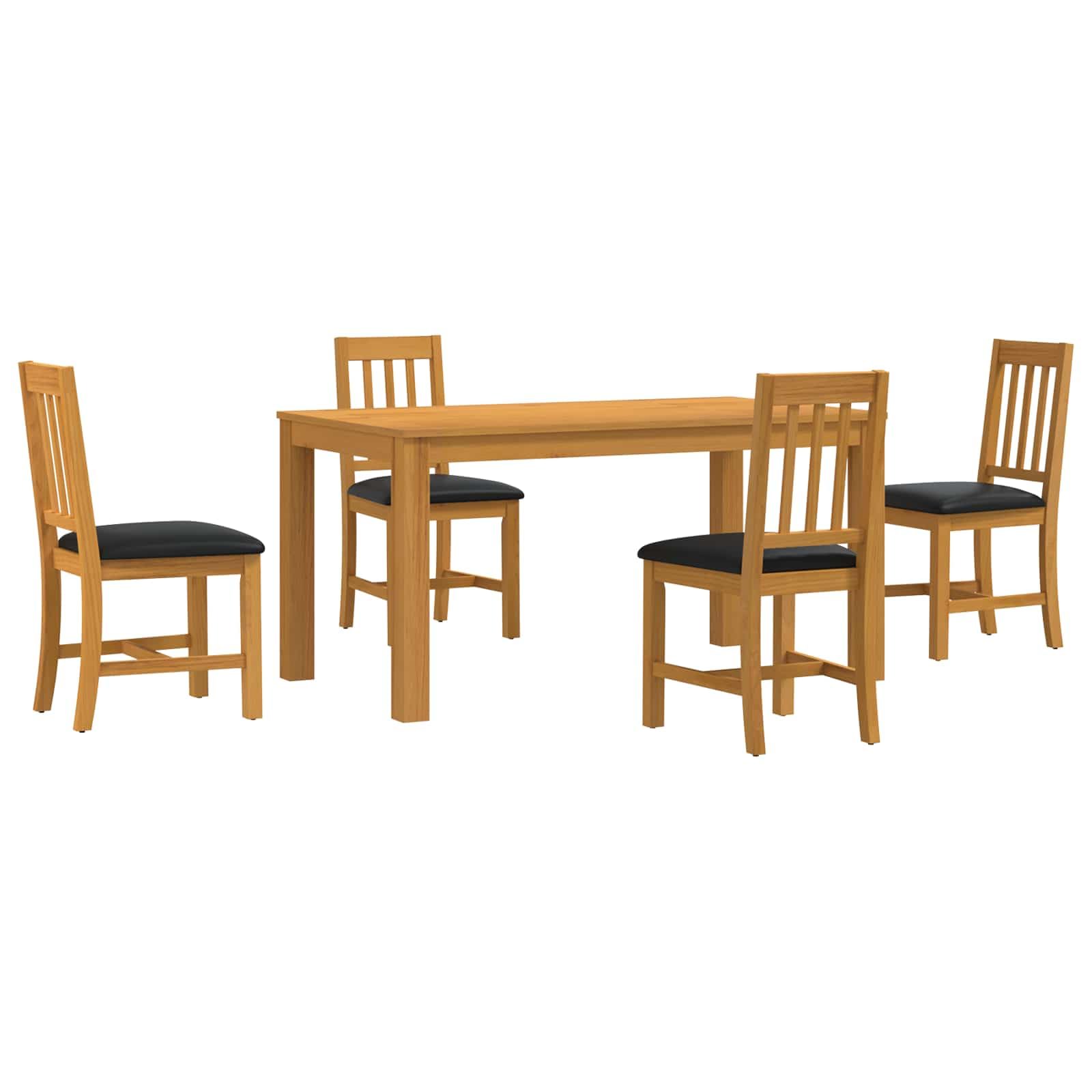 Genérico Conjunto de Comedor 5 uds. Negro Madera de Roble Sólido,Mobiliario,Conjuntos de Muebles,150 x 85 x 75 cm-3430349