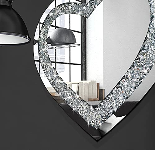 DMDFIRST Crystal Crush Diamond Heart Shaped Silver Mirror for Wall Decoration 24x24x1 inch Wall Hang Frameless Mirror Acrylic Diamond Décor.