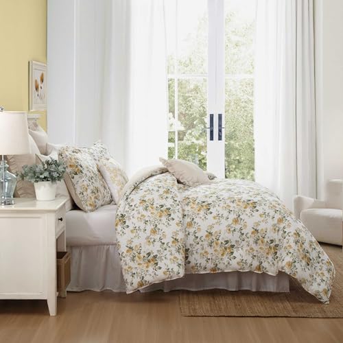 Image of Laura Ashley - Full /Queen Comforter Set, Premium Cotton Bedding with Matching Shams & Bonus Decorative Pillow, Floral Home Decor, Oeko-Tex Certified (Roses Gold, Full /Queen)