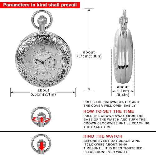 Image of Copper Pocket Watch Steampunk Roman Number Scale Mechanical London Hand Wind Mens Watches with Chains & Boxs