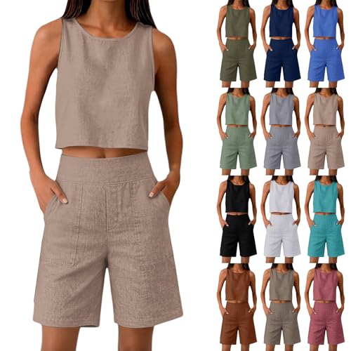 Conjuntos cortos para mujer, conjunto de ropa de verano para mujer, camiseta sin mangas y pantalones cortos, conjunto de 2 piezas, conjunto de playa, trajes de vacaciones de verano, camiseta sin