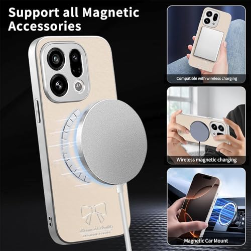 Image of for Oppo Find X9 5G Magnetic Case Butterfly Bow Pattern PU Leather + TPU + PC Shockproof Phone Cover - Beige