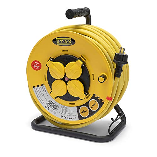 Stak REELPRO-FR-40 Enrouleur electrique professionnel, tambour fixe, water proof IP44 cable 40m en caoutchouc 3G2.5m? pour chantier, bricolage, jardin. 4...