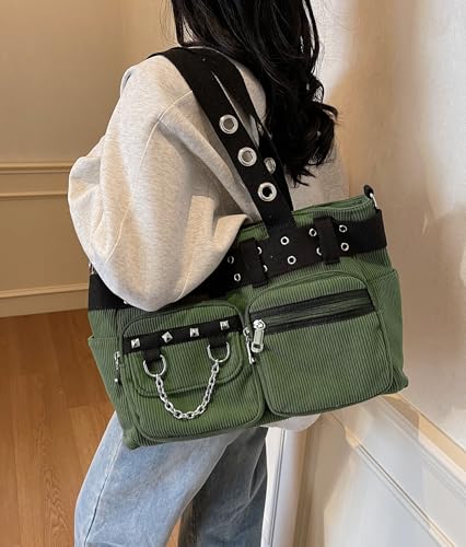 Image of Tote Bag for Women, Corduroy Gothic Purse Goth Bag with Zipper for College, Work, Travel, Gym