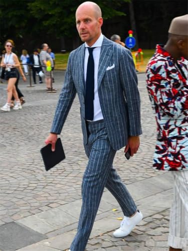 Men's Linen Stripe Suit Casual Daily Tuxedos Single Breasted Button Jacket Pants2