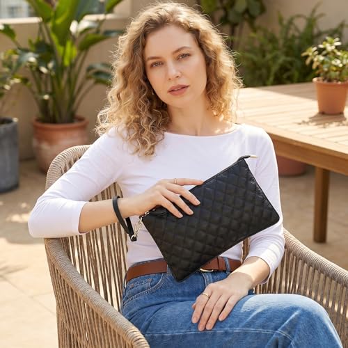 Image of YALUXE Genuine Leather Wristlet Handbags Purses Cell Phone Pocket Clutch Wallet Crossbody Bags for Women