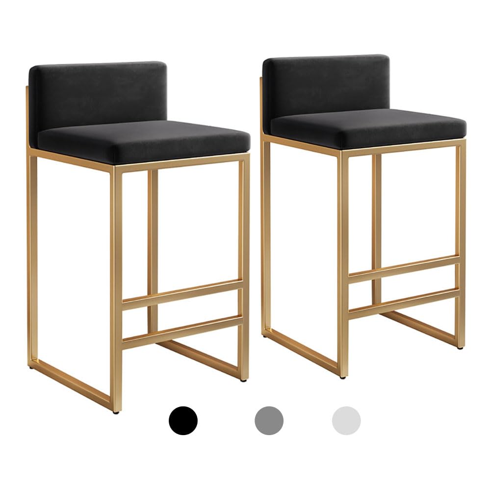 STUIJKVSZ 30in Bar s Set of 2,Rectangle Counter Height Bar s with Footrest Kitchen Dining Height Chair with Thick Cushion Backrest Metal Steel Frame Bars(Gold Frame, Black)