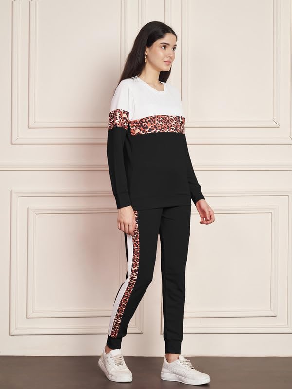 Image of DTR FASHION Polyester Blend Animal Print Taped Tracksuit | Night Wear Suit For Women