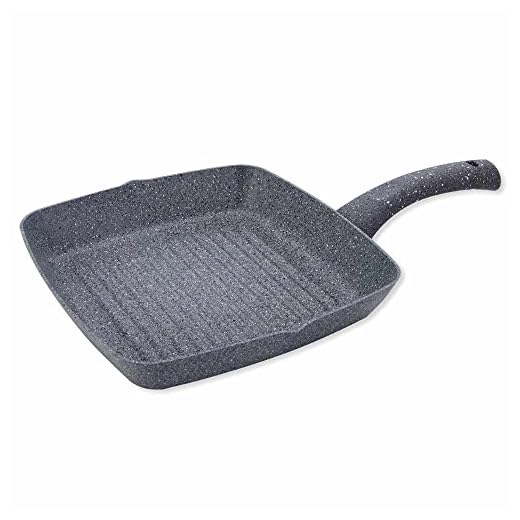 Wonderchef Granite Non-Stick Grill Pan, Soft-Touch Handles, Virgin Grade Aluminium, PFOA/Heavy Metals Free, 3.5mm, 24cm, 1.8 litres, 2 Years Warranty, Grey