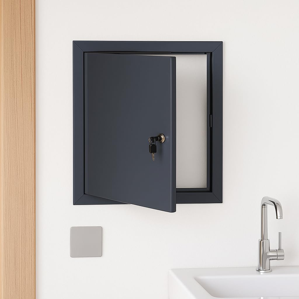 TMALASER - Porta di ispezione in metallo, 70 x 50 cm, in acciaio zincato, porta di ispezione GRAFIT 700 x 500 mm, serratura con chiave, porta di ispezione per pareti in cartongesso