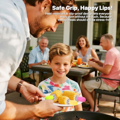 Corn on the Cob Holders Set with Interlocking Design & Storage Case, Silicone Handles + Stainless Steel Pins | Corn Cob Holders for BBQ, Picnics, Dishwasher Safe & Non-Slip Corn Skewers & Sticks.
