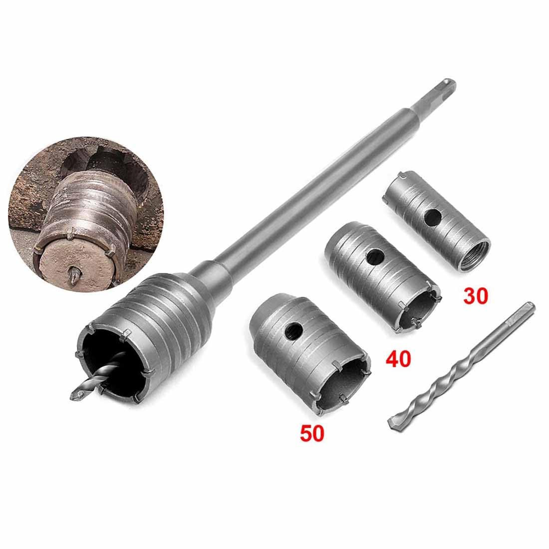 UpToDateTools Hole Saw Set 50mm 40mm 30mm Electric Hollow Core Drill Bit Shank 300mm Concrete RodCement Stone Wall Drilling Cutter for Air Conditioner