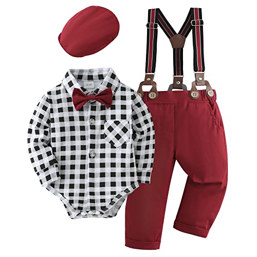 Image of YUEMION Baby Boy Clothes Wedding Outfit Suits, 0-18 Months Infant Boy Gentleman Set, Dress Shirt+Vest+Suspender Pants+Bowtie