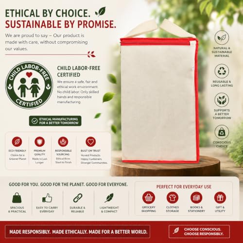 Image of SHIBUI Canvas Reinforced Cotton Handles with Multipurpose Clothes Storage Organizer & Grocery vegetable shopping and Covers Zip Bags.