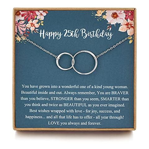 MUSIER PARIS Sweet 25th Birthday Gifts for Her, Gifts for 25 Year Olds Girls, Birthday Gifts for her, Sterling Silver 2 Ring Birthday Necklace, Friendship Gifts Birthday Jewelry Cover