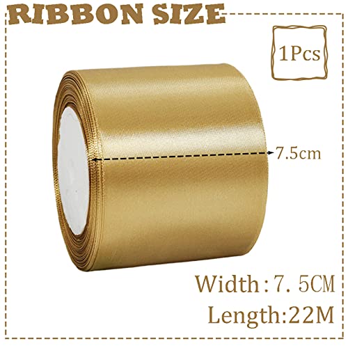 75mm Wide Thick Champagne Gold Ribbon for Gift Wrapping,22m 3Inch Large Fabric Satin Ribbon Gold Bow for Gift Wrapping,Ribbons for Crafting,Bouquets,Wedding Car,Presents,Cake,Christmas Decorations - Image 2