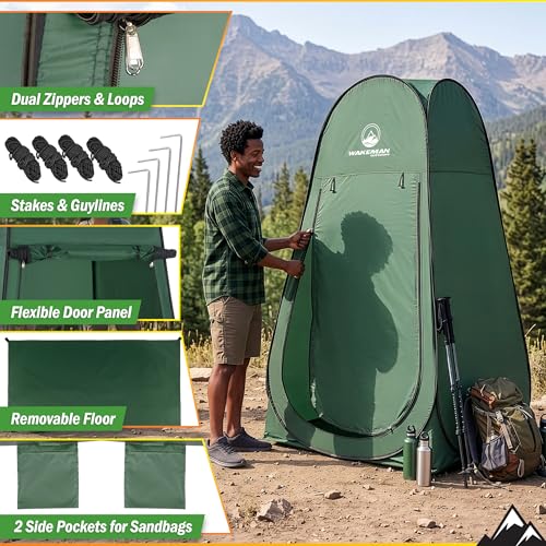 Image of Wakeman Pop Up Changing Tent, 3.3 x 3.3 x 6.2ft, Camping Shower Tent for Portable Toilet Stall or Dressing Room with Carry Bag for Camping, Beach, or Tailgate, Polyester