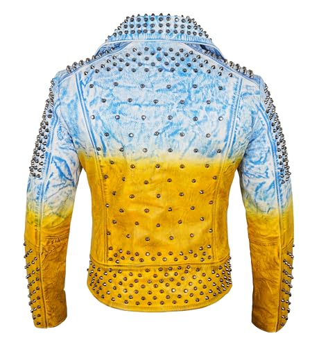 Mens Studded Spiked Skull Rockstar Biker Geniune Leather Jacket - Funky Punk Rock Motorcycle Streetwear Coat3