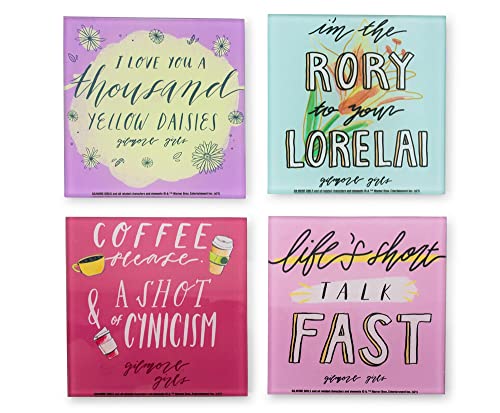 Silver Buffalo Gilmore Girls Quotes Glass Coasters for Drinks, Set of 4 | Tabletop Protection For Home Kitchen, Dining Room Table | Coffee Table Decor, Barware Accessories | Novelty Gifts
