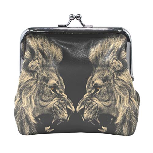 Chaocai Lions Coin Purse Pumpkin Leather Coin Wallet Snap Closure Clutch Bag