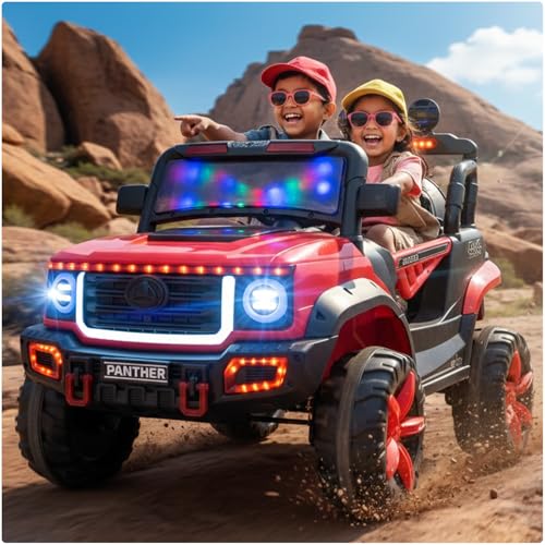 Image of Toyzone Panther Electric Jeep (Red) | 12V Rechargeable Ride on with 5Ah Battery | Music Player with BT, USB & AUX | Smooth Acceleration | 6M Battery Warranty | Age 3-10 Years, Upto 50 kg