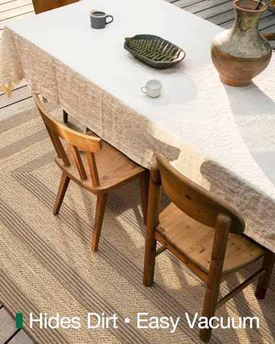 Image of Handwoven Jute Carpet 3x5 Ft Strip boader - Natural Boho Area Rug for Living Room | Eco-Friendly, Durable Floor Mat for Bedroom, Dining & Home Decor