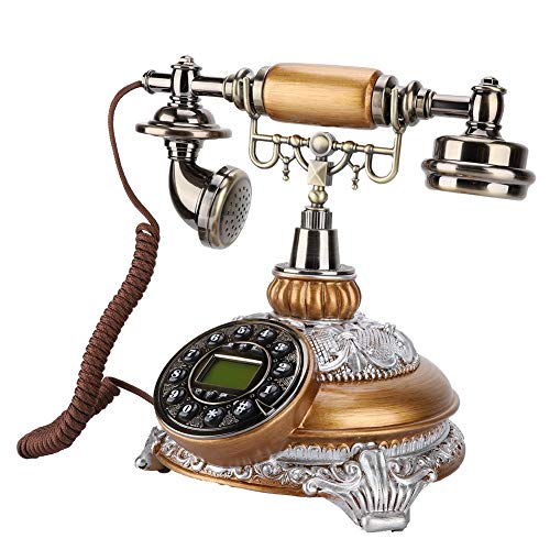 Bindpo Antique Landline with Caller ID,IDS-8675D Resin & Metal Old Fashioned Retro Corded Phones Support FSK/DTMF Dual System for Home Hotel Office Decor