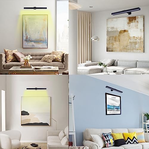 Image of MIOBLUE LED Picture Lights with Remote, 16in Metal Battery Operated Picture Light,Rechargeable Display Lamp,Dimmable Dartboard Light with Timer for Frame Wall Portrait Art, 2Pack