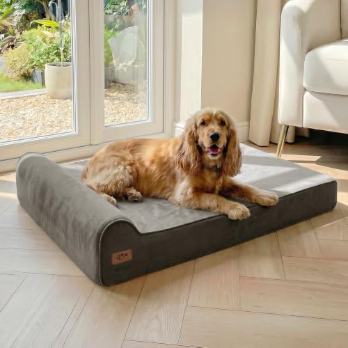 Image of Sytopia Orthopedic Dog Beds for Large Dogs - 7 inch Extra Thick Memory Foam Pet Couch for Senior Dogs and Great Danes with Waterproof Liner & Washable Cover, Nonskid Bottom, 46 inchx28 inchx7 inch, Dark Grey