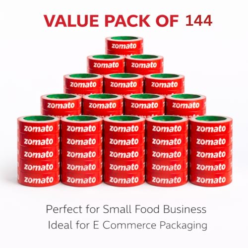 Image of Zomato food Packing tape | (24 mm /1 inch X 65 meter) Pack of 144 | Very strong adhesive tape | Suitable for E-Commerce | Packing material for small food business