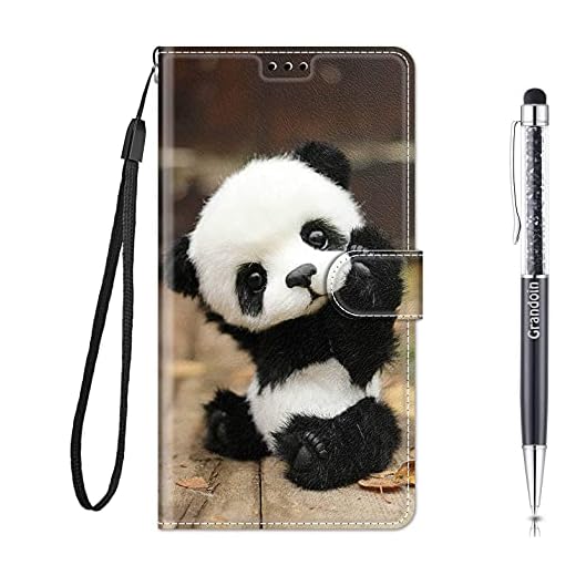 Grandoin Coque pour Samsung Galaxy A10, Mode Créatif Effet Bookstyle Désign Étui de Protection Housse en PU Cuir avec Portefeuille Fermeture Magnétique Fentes pour Cartes (Panda)