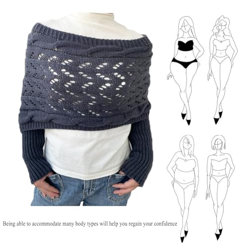 Knitted Cable Wrap,Shrugs for Women,Knitted Wrap,Scarf with Sleeves for Women,Sweater Scarf with Sleeves(Black)2