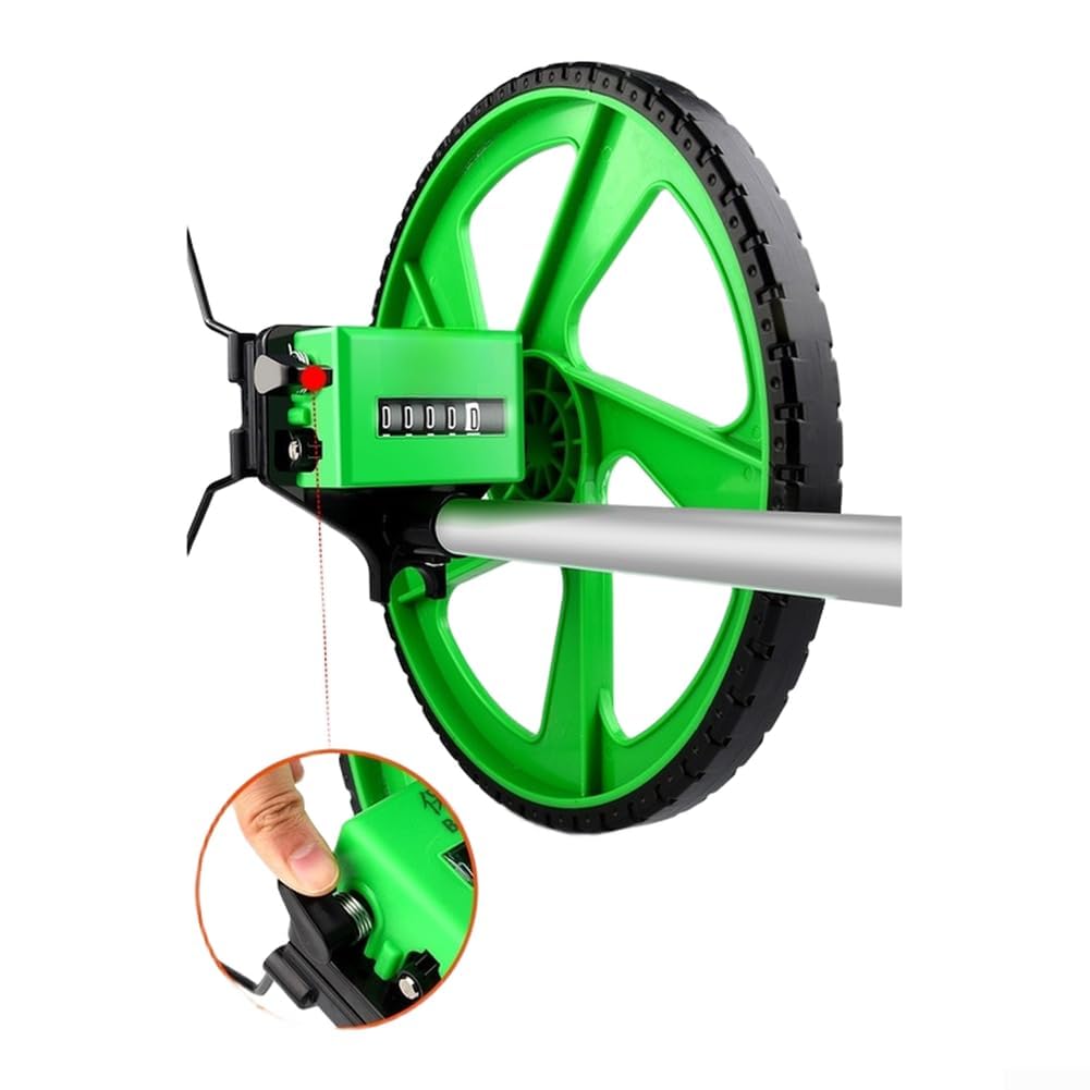 Medidor de distancia digital con contador de hasta 9999 m, resistente rueda plegable para obras y medición (verde)