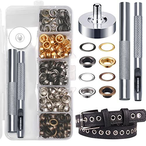 【Contenuto della confezione】Vengono forniti 200 occhielli grommet da 5 mm e 200 rondelle in quattro colori (oro, nero, argento e rame) e tre strumenti di installazione professionali. Quantità e colori in abbondanza per soddisfare le vostre esigenze per tutti i tipi di artigianato.