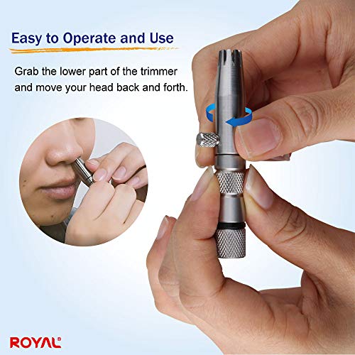 Image of ROYAL [Made in Korea] Premium Manual Nose Hair Trimmer for Men Silver Bullet, Battery-Free, Stainless Steel Rotary Blade Grooming Tool, Waterproof, Safe & Painless with Patented Mechanism, ET-3
