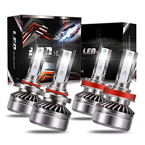 AUSI 9005/HB3 High Beam H11/H9 Low Beam LED Headlight Bulbs Combo Package with Fan, DOT Approved D6 Series Mini Design Upgraded CSP Chips 6000K Xenon Ice White - (4 Pack)