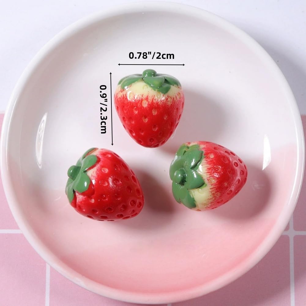40pcs Artificial Strawberries, Resin Strawberry Fruit Decorations, Artificial Fruit Props, Mini Artificial Fruit Strawberries for Home Grocery Photography Party Thanksgiving Decorations