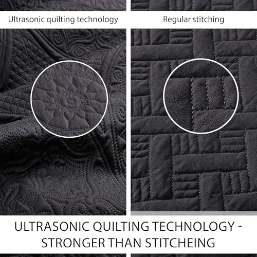 IR Imperial Rooms 10 Pack Queen Quilt Bedding Set (90" x 96") - Bulk Wholesale for Hotels, Guest Bedroom & Airbnbs - Lightweight Microfiber Reversible Floral Embossed Quilts Bedspreads (Black)