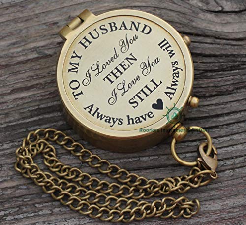 Roorkee Instruments India Engravable Compass, Brass Compass with Stamped Leather Case, Compass for Husband, Compass for Him, Wedding Compass, Gift Compass,to My Husband