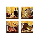 Dining Room Decor Wall Art 4 Piece Champagne Goblet Picture Print Paintings Framed Canvas Artwork Kitchen Living Room Wall Decor Modern Room Wall Decorations Size 14x14 inch x 4 Panel Ready to Hang