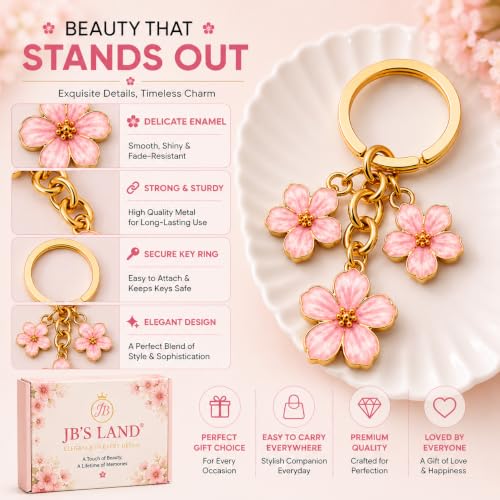 Image of JB'S LAND Floral Charm Keychain Vintage Flower Metal Key Ring for Women | Bag Charm Pendant, Backpack & Car Key Holder, Aesthetic Design, Friendship Gift, For Women & Girls