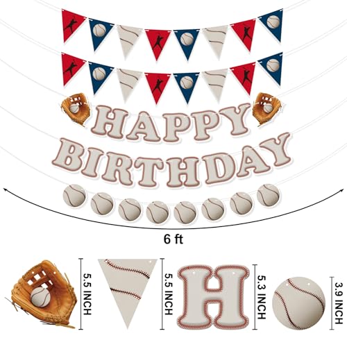 Image of Pre-Strung Baseball Happy Birthday Banner, Baseball Themed Birthday Party Decorations Hanging Banner, Sports Party Decorations Supplies