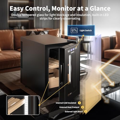 NEEDONE 16L Pro 1S Electric Cigar Humidor, Smart Humidity & Temp Quiet Control, Holds 100 Counts, Thermostatic Cabinet w/Spanish Cedar Wood Shelves & Drawer, Digital Hygrometer, Gifts for Men