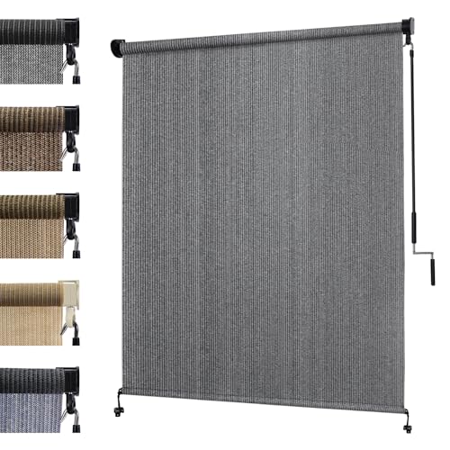 KANAGAWA 8(W) x8(H) Light Grey Outdoor Roller Shade - Cordless Exterior Roll Up Sun Shade for Patio Pergola Front Porch Gazebo - Outdoor Blinds Screens for Patio