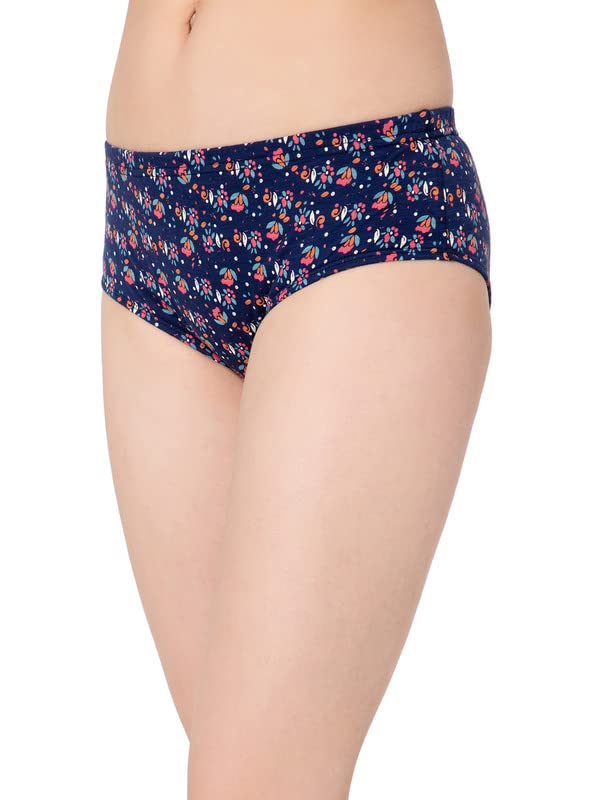 Image of Clovia Women's Cotton Mid Waist Floral Print Hipster Panty with Inner Elastic in Blue