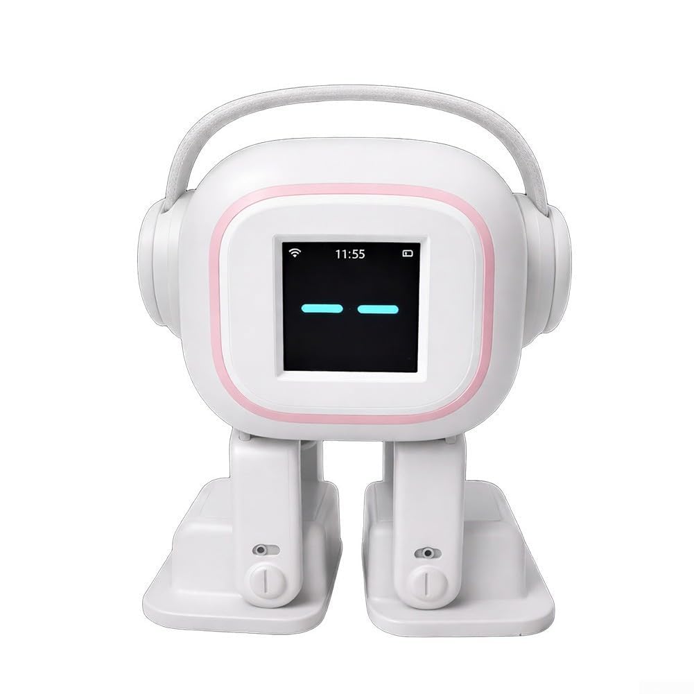STUWBPLIC AI Chatbot Robot with Emotional Interaction, Singing & Dancing, Voice Control, Expressive Emojis, Customizable Companion for All Ages, ABS Material (Black & White) (White)