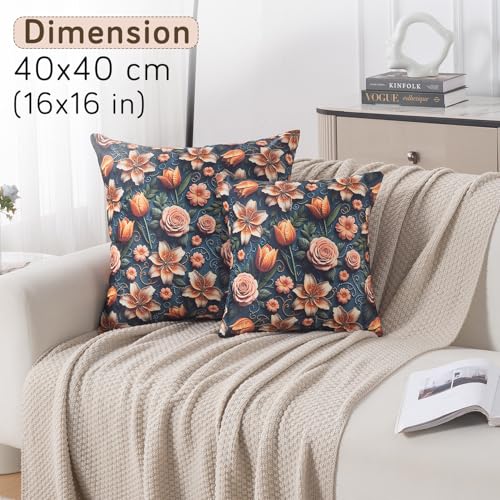 Image of HOKIPO 'Nature Muse 7D' Premium HD Printed Holland Velvet Sofa Cushion Cover | 16x16 Inch (40x40 cm) | Pack of 2, Nocturne Rose (IN-923-D2*2)