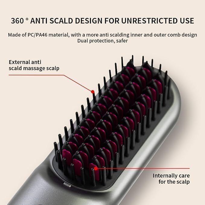Image of LUFJIKA Cordless Hair Straightener Brush - Straightening Machine Hair Styling Tools & comb straightener for women | Brush Straightener & Pressing Machine Hair for hair straightner (standerd) (Black) (Black)