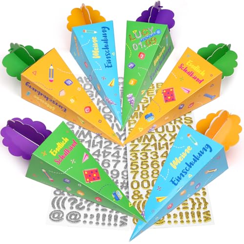 Kesote Schultüte Mädchen Zuckertüte Klein Schultüten Jungen Geschwister Schultüte 6 Mini Zuckertüten zum Befüllen Einschulung Kindergartentüte mit Aufkleber Schulanfang Schulkind